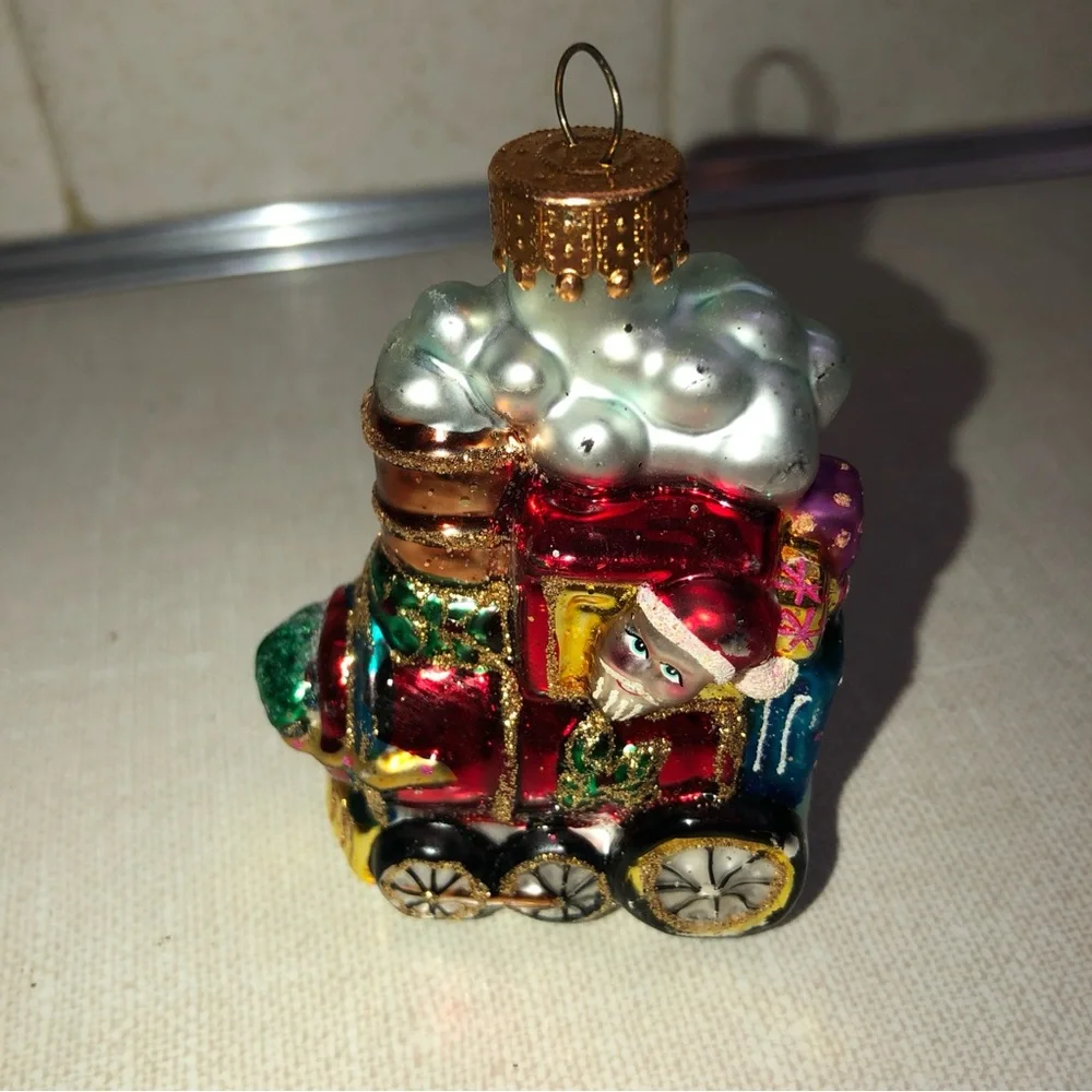 Vintage‎ Glass Santa Engine Train Christmas Ornament